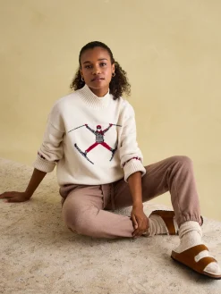 Online Joules Abigail High Neck Intarsia Ski Jumper Cream