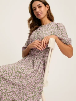 Joules Adele Green & Pink Floral Button Down Midi Dress with Slit Green&Pink