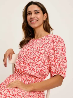 Online Joules Adele Floral Button Down Midi Dress with Slit Red