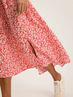 Online Joules Adele Floral Button Down Midi Dress with Slit Red