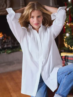 Outlet Joules Adeline Pleated Tuxedo-Style Shirt White