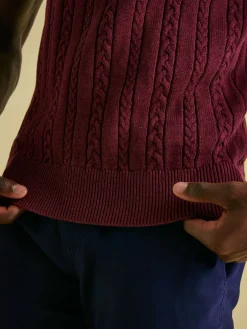 Joules Adlington Cable Knitted Polo Shirt Burgundy