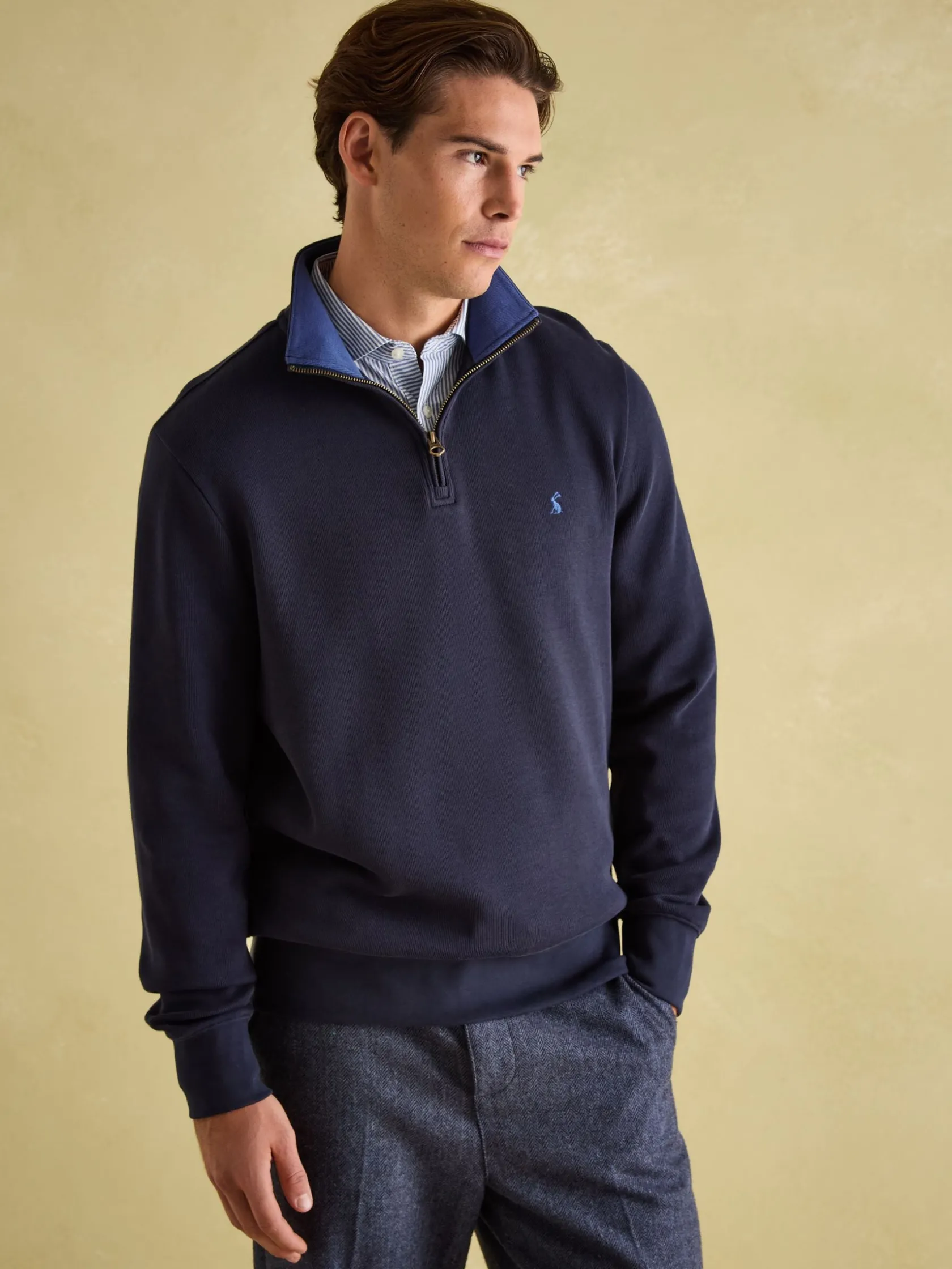 Outlet Joules Alistair Quarter Zip Cotton Sweatshirt Navy