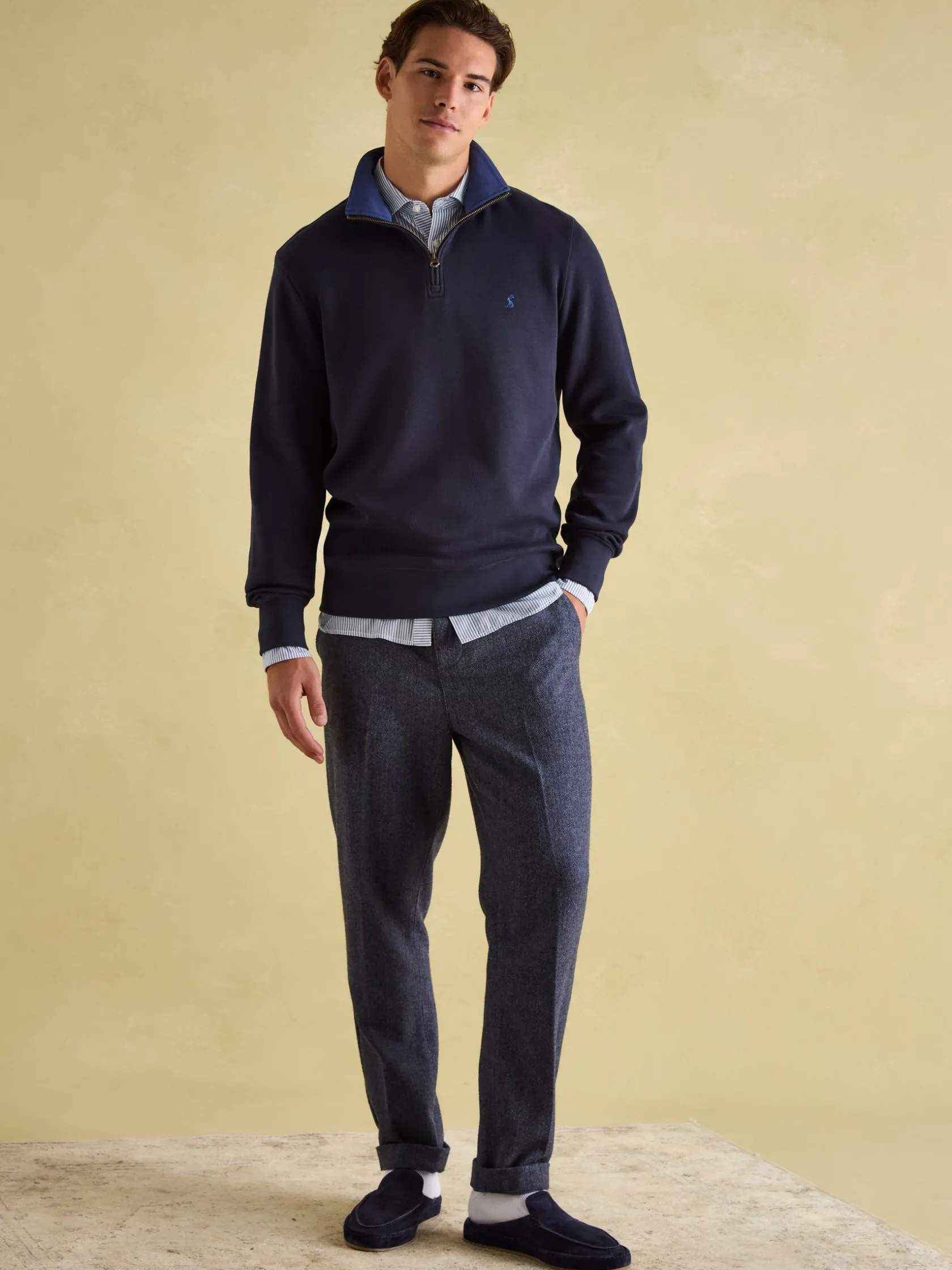 Outlet Joules Alistair Quarter Zip Cotton Sweatshirt Navy
