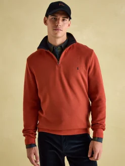 Clearance Joules Alistair Quarter Zip Cotton Sweatshirt Orange