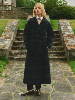 Joules Amberley Longline Wool Blend Coat with Belt Navy
