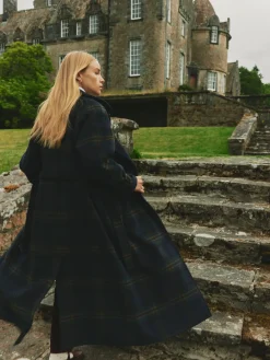 Joules Amberley Longline Wool Blend Coat with Belt Navy