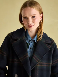 Joules Amberley Longline Wool Blend Coat with Belt Navy