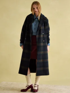 Joules Amberley Longline Wool Blend Coat with Belt Navy