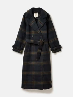 Joules Amberley Longline Wool Blend Coat with Belt Navy