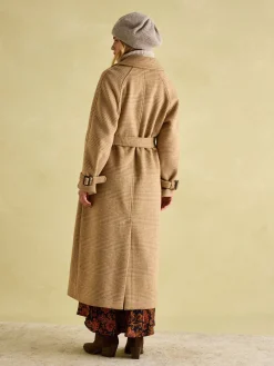 Joules Amberley Tan Brown Longline Wool Blend Coat with Belt TanBrown