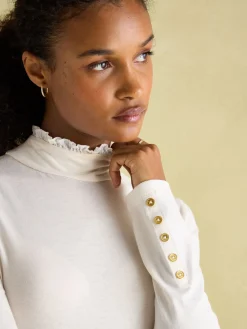 New Joules Amy Long Sleeve High Neck Jersey Top Cream