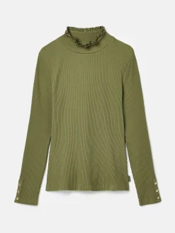 Clearance Joules Amy Ribbed Long Sleeve High Neck Jersey Top Green