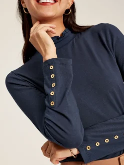 Joules Amy Navy Blue Long Sleeve High Neck Jersey Top NavyBlue