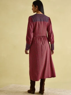 Discount Joules Aster Red and Navy Tie Waist Midi Dress RedandNavy