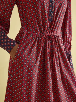 Discount Joules Aster Red and Navy Tie Waist Midi Dress RedandNavy