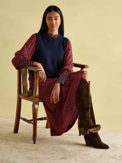 Discount Joules Aster Red and Navy Tie Waist Midi Dress RedandNavy