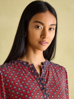 Discount Joules Aster Red and Navy Tie Waist Midi Dress RedandNavy