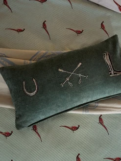 Discount Joules Back to the Country 100% Cotton Equestrian Corduroy Cushion Green