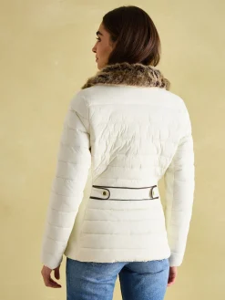 Joules Beckley Padded Showerproof Jacket with Faux Fur Trim White