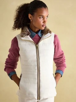 Online Joules Beckley Padded Showerproof Gilet With Detachable Faux Fur Collar White