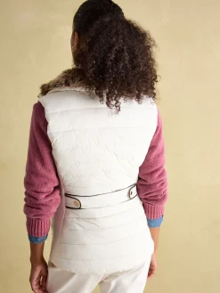 Online Joules Beckley Padded Showerproof Gilet With Detachable Faux Fur Collar White