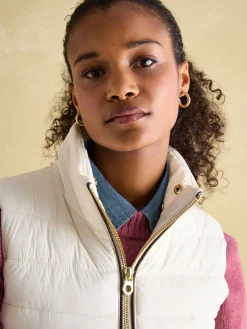 Online Joules Beckley Padded Showerproof Gilet With Detachable Faux Fur Collar White