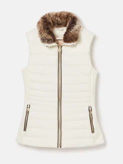 Online Joules Beckley Padded Showerproof Gilet With Detachable Faux Fur Collar White