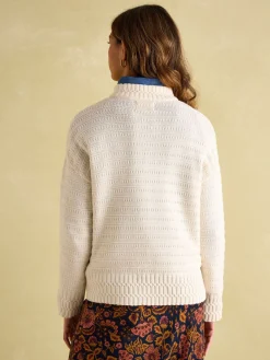 Hot Joules Bernie Crew Neck Textured Jumper Contains Merino Wool Cream