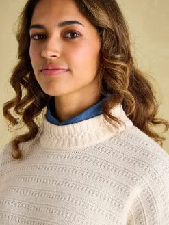 Hot Joules Bernie Crew Neck Textured Jumper Contains Merino Wool Cream