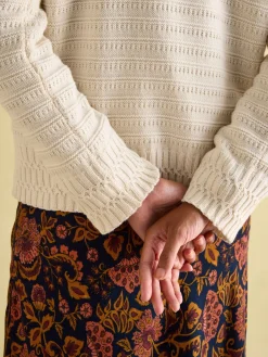 Hot Joules Bernie Crew Neck Textured Jumper Contains Merino Wool Cream