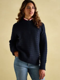 Discount Joules Bernie Navy Blue Crew Neck Textured Jumper Contains Merino Wool NavyBlue