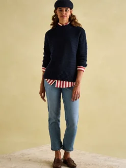 Discount Joules Bernie Navy Blue Crew Neck Textured Jumper Contains Merino Wool NavyBlue