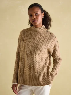Best Joules Betsy Button Shoulder Cable Jumper Camel