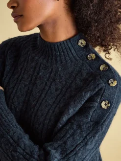 Joules Betsy Button Shoulder Cable Jumper Navy