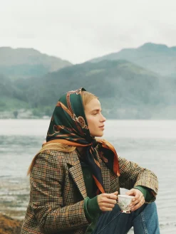 Clearance Joules Bloomfield Khaki Green Square Silk Scarf KhakiGreen