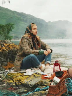 Clearance Joules Bloomfield Khaki Green Square Silk Scarf KhakiGreen