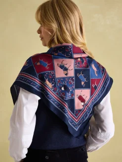 Best Joules Bloomfield Square Silk Scarf Navy/Burgundy