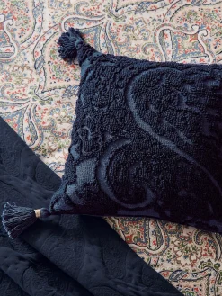 Discount Joules 100% Cotton Paisley Tufted Cushion Blue