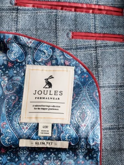 Sale Joules Check Slim Fit Suit Blazer Blue