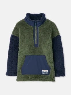New Joules Boys' Always Cosy Half Zip Borg Fleece Green/Navy