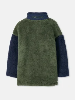 New Joules Boys' Always Cosy Half Zip Borg Fleece Green/Navy