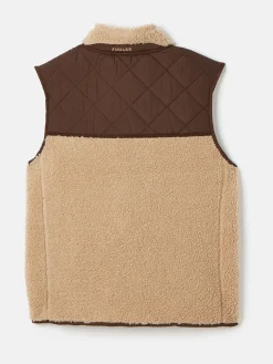 New Joules Boys' Eddington Natural & Brown Colourblock Fleece Gilet Natural&Brown