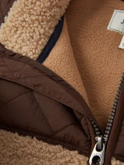 New Joules Boys' Eddington Natural & Brown Colourblock Fleece Gilet Natural&Brown