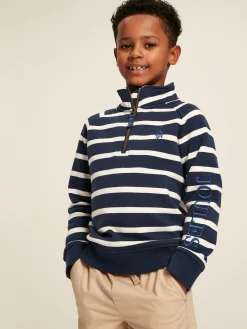 Online Joules Boys' Finn Navy & White Striped Quarter Zip Sweatshirt Navy&White