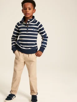 Online Joules Boys' Finn Navy & White Striped Quarter Zip Sweatshirt Navy&White