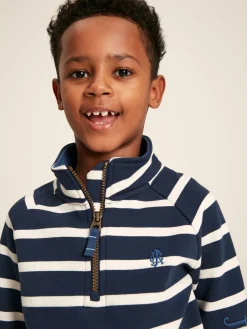Online Joules Boys' Finn Navy & White Striped Quarter Zip Sweatshirt Navy&White