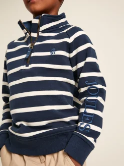 Online Joules Boys' Finn Navy & White Striped Quarter Zip Sweatshirt Navy&White