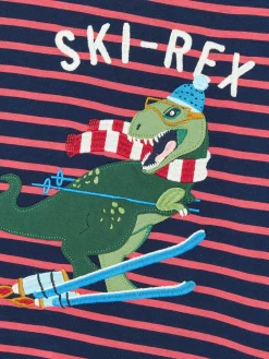 New Joules Boys' Jack Red & Navy Stripe Artwork Top Red&NavyStripe