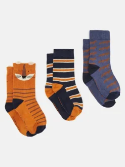 Discount Joules Boys' Neat Feet 3 Pack Socks Orange/Navy